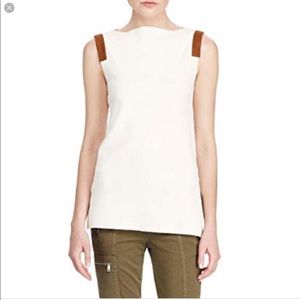 RALPH LAUREN SUEDE TRIM SLEEVELESS PULLOVER